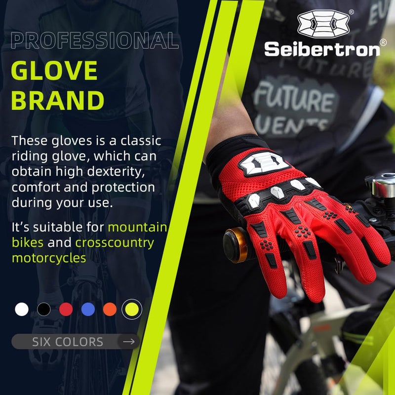 Seibertron Youth Unisex MX ATV MTB Racing Gloves - Full Finger Touchscreen Glove for Bicycle Cycling Mountain Biking Motorcycle and Motocross Red XL - Image 2